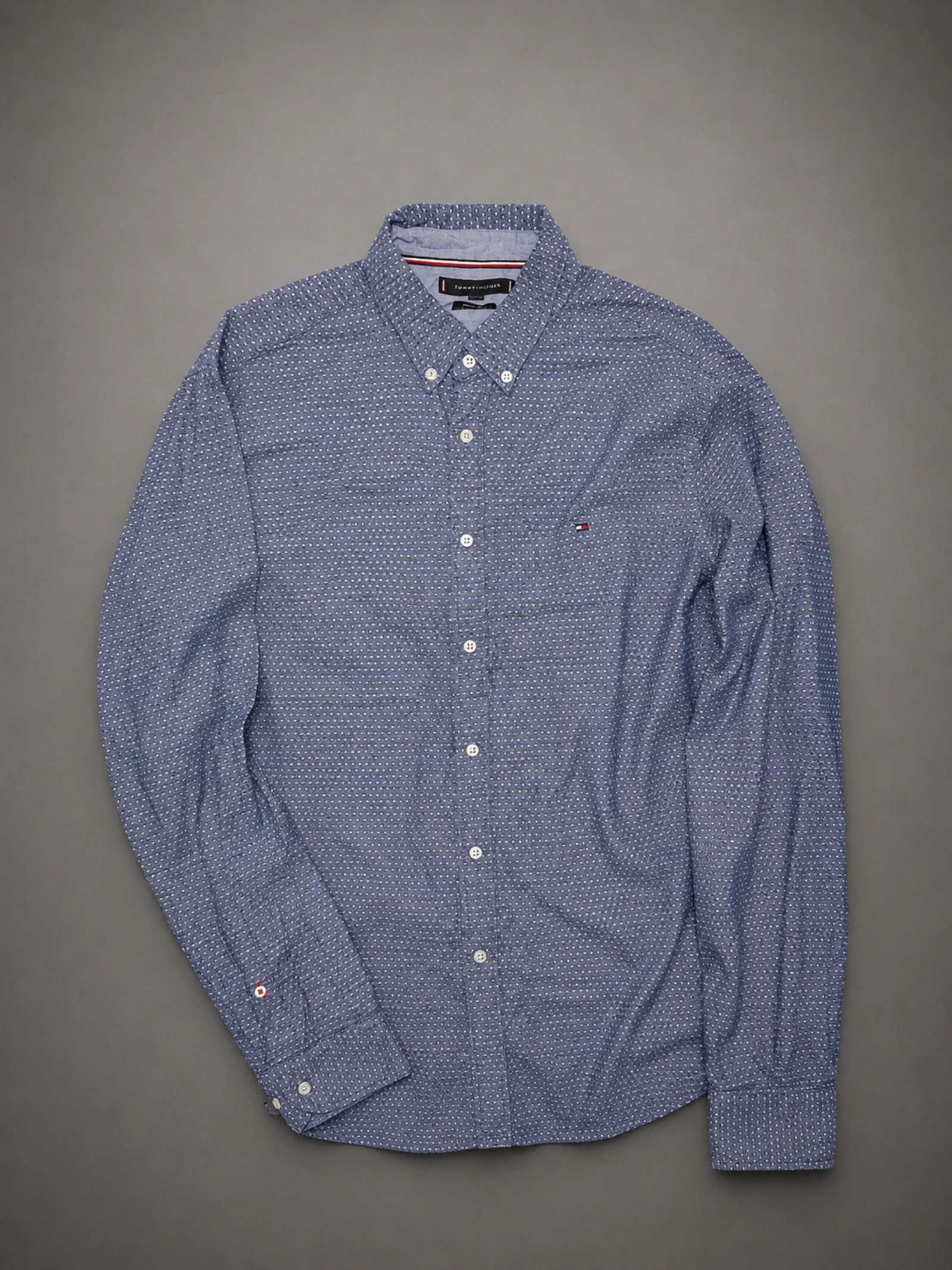 Tommy Hilfiger Men's Shirt L Regular Fit Blue Geometric Pattern | Preppy Old Money – photo 2